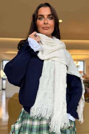 Bute Textured Weave Stretch Scarf Ecru /50=